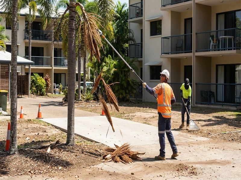 Palm Pruning Near Roofs Cairns Qld