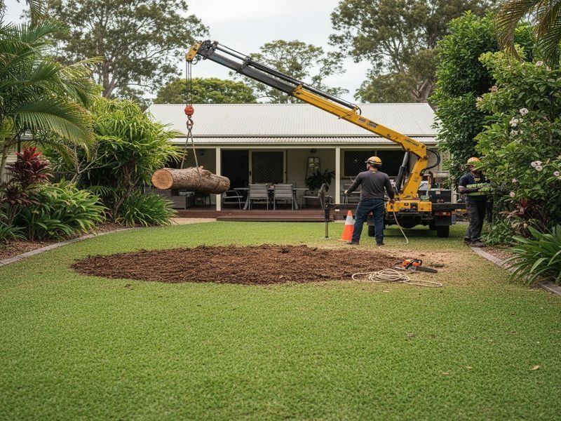 Crane Assisted Leaning Tree Cairns Qld